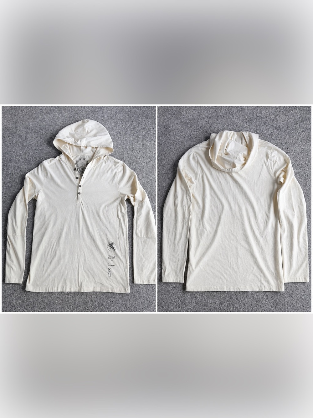 Express Men Hoodie Shirt Ivory  Medium Long Sleeves, Buttons, Patch Sleeves M